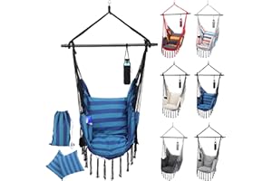 MIADOMODO® Chaise Hamac - 150kg, Coussins Amovibles, Barre d'Écartement Acier, Couleur Choix - Fauteuil Suspendu, Siège, Balançoire, Jardin, Balcon, Patio, Intérieur/Extérieur (Bleu)