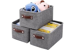 Mangata Boîte de Rangement Pliable en Tissu avec Les poignées, Lot de 3 Panier de Rangement pour Vêtements, Livres, Cosmétiques, Jouets (Gris, Medium)