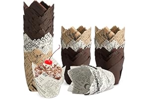 OUXAYAPL 200 Pièces Caissette Muffins Papier Tulipe, Caissettes Cupcake Taille standard, Naturel & Non Blanchi, Moule Muffins Papier pour Cuisson Mariage, Anniversaire, Fête (C)