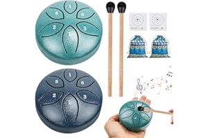 BORDEAG Mini Steel Tongue Drum : 2 Pièces Robuste Handpan, Son Clair Steel Tongue Drum, Idéal Pour Méditation Et Yoga (3 Pouces, Vert+Marine)