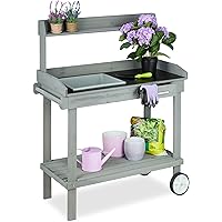 Relaxdays Pflanztisch mit Rollen, Wanne & Schublade, Gartenarbeitstisch, Holz, Kunststoff, HBT: 120 x 97 x 48 cm, grau