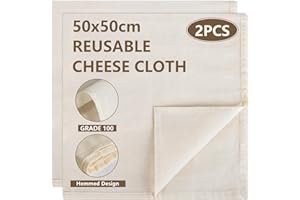 MOXYOY 2 Pcs Hemmed Cheese Cloths for Straining Reusable,50 * 50 cm Cheesecloth,Cotton Cloth Food Strainer,100% Unbleached Pure Cotton Ultra Fine Cheesecloth for Baking,Cooking,Homemade Cheese,Butter