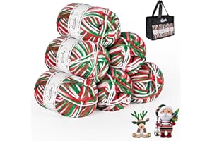 1Plusselect Fil à Tricoter Rouge Vert, 6x50g Pelotes de Laine et Fils avec Dégradé de Couleurs,600m Laine en Acrylique avec Sac Zippé en Tissé à Main Réutilisable pour Tricoter,Crochet,Travaux Manuels