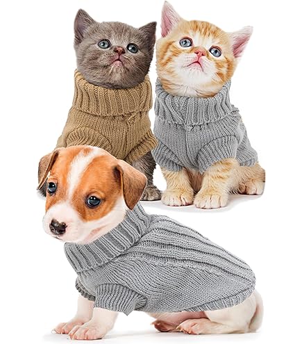 Hundepullover 2er-Set XXS - Warme Strickwaren Für Kleine Hunde Braun+grau