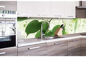 DIMEX LINE Paraschizzi Auto-Adesiva per la Cucina Foglie Verdi 260 x 60 cm | Resistente all’Acqua | QUALITA‘ Premium