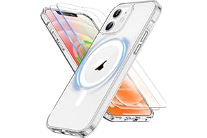 ORETECH Coque pour iPhone 12 avec [2 Verre Trempé Protection écran] Dos Anti Rayures Coque Magnétique pour iPhone 12 Coque Mag-Safe iPhone 12 Pro Coque iPhone 12 Pro Case 6.1 Pouces,Transparente
