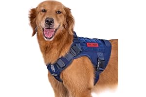 OneTigris Fire Watcher - Harnais Tactique pour Chien - Molle - avec 1 poignée et 2 Anneaux en D sans Fermeture en D - Nylon 1000D - Taille L, Bleu