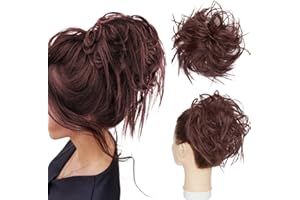 S-NOILITE XXL Postiche Cheveux En Caoutchouc Chouchou Chignons VOLUMINEUX Bouclés Ou Chignon Décoiffé Extension a clip Cheveux Naturel Auburn foncé