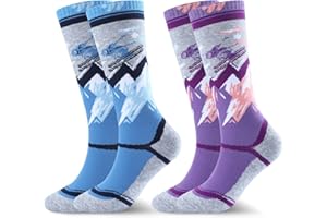 West Biking Kids Ski Socks - 2 Pairs Thick Merino Wool Socks Kids Thermal Socks, Multicolour Ski Socks Kids for Cold Weather Skiing and Hiking, Winter Thermal Socks Kids for 6-15 Years