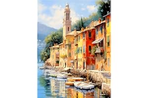 BEAYIOU DIY Seestadt Malen Nach Zahlen für Erwachsene mit Pinseln und Acryl, Landschaft Gemälde Leinwand Bastelset Erwachsene, beste Dekoration und Geschenk(30 * 40cm)