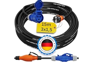 NETBOTE24 Schuko auf CEE Adapter 15m Camping Stromkabel PCE H07RN-F 3x1,5 Landstromkabel Wohnmobil Wohnwagen Kabel Camping Adapter 15 Meter Strom Verlängerungskabel CEE-Stecker Campingstecker