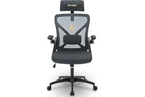 ‎SYMINO symino Bürostuhl, Schreibtischstuhl, Drehstuhl Ergonomischer mit Verstellbarer Kopfstütze, Armlehnen, Lordosenstütze, drehbare Wippfunktion, Netzstuhl, rückenschonend, Bürostuhl 150 kg,Grau