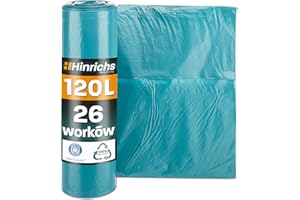 Hinrichs Worki na Śmieci 120L extra Mocne - 70x110 cm - Rolka 26 - Wyjątkowo Odporne na Rozdarcie Worki na Śmieci - Worki Niebieskie - Worki na Śmieci do Ogrodów i Gospodarstw Domowych