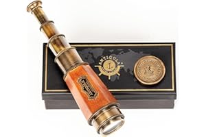 Antiqula Telescopio vintage de latón cónico hexagonal de 20 pulgadas, potente lente de visión transparente de 20 aumentos para marineros, fácil de usar, réplica náutica de diseño marítimo "Coronation