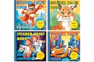 PADABAYKA Sticker Book | Paint by Sticker for Boys Age 4-8 | Superheroes, Trucks, Space, Planets, and Animals | Set of 4 Fun and Interactive Sticker Books