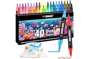 PAMAKER 40 Textilstifte Dual Tip – Waschmaschinenfest und Permanent für T-Shirts, Stofftaschen, Schuhe und mehr – Ungiftig, ideal für Kinder und Erwachsene