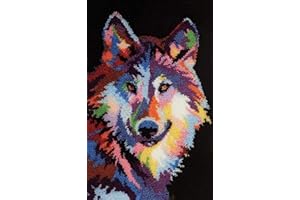YOOTOM Knüpfteppich Zum Selber knüpfen, Wolf Knüpfsets Latch Hook Kit Selbst Knüpfen Set für Kinder und Erwachsene, Farbmuster vorbedruckt,50x38cm