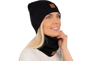 Mikos* Damen Set Mütze & Loop Baumwolle Long Beanie Hut mit Schal-Loop Herbst Winter Tolles Warm, Stretchy Elastischer, Wintermütze Junge-n Mädchen Streetwear 703