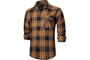 HISDERN Men's Long Sleeve Casual Plaid Flannel Shirt Checked Tartan Button Down Shirts for Men S-4XL
