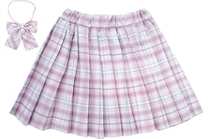 Maeau Jupe Plissée Courte à Carreaux pour Fille Ecoliere Jupe Elastique a la Taille de Collège École Patineuse Tennis, avec Short Intégré, pour Envoyer Un Noeud Papillon, 120-170cm/5-14 Ans