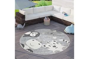 Paco Home Tappeto Bambini Cameretta Tappeto Per Esterno Rotondo Da Gioco Moderno 3D, Dimensione:Ø 160 cm tondo, Colore:Grigio 3