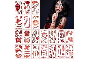 FLYFTREY 20 arkuszy tymczasowych tatuaży na Halloween, blizny zombie, naklejki z realistycznym wyglądem, straszne, krwawe dla dzieci i dorosłych, rekwizyty do makijażu, na Halloween, imprezę, akcesoria Cosplay