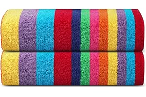 ‎SWEET NEEDLE Sweet Needle Beach Towels - Multi Cabana Stripe Classic, 100% Cotton Terry Ring-Spun Pool Towel, Quick Drying, 450 GSM, Pack of 2, Adult (Miami Vibe, 30 x 60 inches)