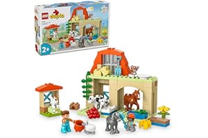 LEGO DUPLO Town Opieka nad zwierzętami na farmie, Zabawka Edukacyjna dla Dziecka z Figurkami Konia, Krowy, Owcy i Kota, Klocki Promujące Rozwój dla Małych Dzieci, Prezent dla 2-latka 10416