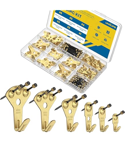 250 stuks foto haken foto hanger set, foto hanger, heavy duty roestvrij staal gouden fotolijst, foto haken met draad, D-ringen, ogen schroefogen, stalen haken etc voor het bevestigen van fotolijsten