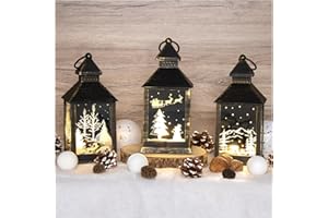 com-four® Lanterna LED 3x con Funzione timer - Illuminazione a LED per Natale - Lanterna Elettrica a Batteria - Luce Decorativa a Specchio (03 pezzi - specchiato nero)