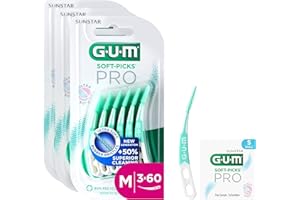 ‎GUM GUM SOFT-PICKS PRO Interdentalreiniger | gebogene Form für leichten Zugang zu schwer zugänglichen Stellen | sanfte Wirkung für empfindliches Zahnfleisch [M - 3x60] (+1 Gratisprobe)