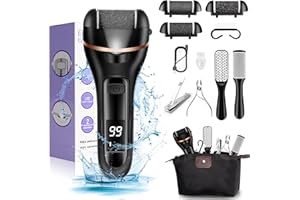 Electric Foot File, Ratukall Hard Skin Remover, Rechargeable Waterproof Callus Remover Pad Feet Care Kit, Professional Pedicure Tools Set with Storage Bag for Dry Dead Skin Cracked Heels Calluses