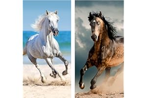 ‎DAMALOO damaloo 2X Handtuch Pferd 70x140 aus Baumwolle - Kinder Handtücher Set mit Pferdemotiv für Pferdefans - Pferdehandtuch für Mädchen und Frauen - Strandtuch & Duschtuch - Pferde Badetuch Flauschig