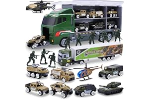 JOYIN 10 Mini Combat Vehicle Toy in 1 Die-cast Military Carrier Truck, Play Army Vehicle Toy Set with 8 toy soldiers, Kids Birthday Gifts for Boys Age 3+ (Green)