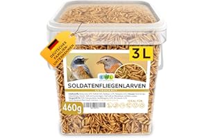 EWL Naturprodukte Soldatenfliegenlarven getrocknet 3 ltr. Premium Insektensnack Vögel, Fische, Schildkröten, Nager, Reptilien, Vogelfutter Wildvögel Ganzjährig Eichhörnchen Futter Igelfutter, 460g