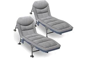 T-ZBDZ Cama de Camping Plegable con Colchón 190x65x30cm, Cama de Camp Portatil con Bolsillo Lateral, Tumbona Jardin Exterior con 5 Regulable Respaldo, Hamacas para Camping Jardín Exterior Interior, Gris