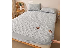 YUDEYU Gesteppte Schicht Spannbettuch Roher Baumwollstoff Tagesdecke Matratzenschoner Enthält pflanzliche Ballaststoffe gut zum schlafen Spann bettlaken Lakens (Farbe : Hellgrau, Größe : 180x200 cm+