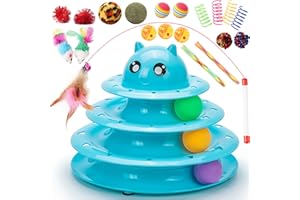 Vealind Cat Toys Bundle 21 PCS Kitten Toy for Indoor Cats Roller Balls Interactive Fun Roller 4 Level Cat Tower for Exerciser Wand Kitty Toy Set (Blue)