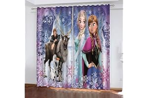 Bfrdollf Anime Frozen Verdunkelungsvorhang-Set, Anna Und ELSA Olaf Vorhänge, Mit Ösen Für Kinderzimme Wohnzimmer Schlafzimmer Dekoration (3,220x215cm(BxH))
