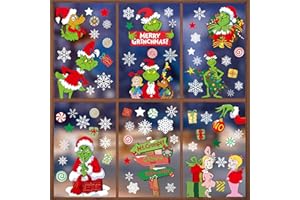RICEDUO Christmas Window Stickers, 9 Sheets Double-Sided Printed Christmas Elf Faces Window Clings, Christmas Window Decals with Snowflake Decals for Christmas Decorations