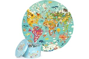 Boppi Mondo Puzzle Con Animali - 150 Pezzi Per Bambini da 5 a 8 Anni - Giochi Da Tavolo Con Porta Puzzle Rotondo - Diametro 58cm Ecofriendly