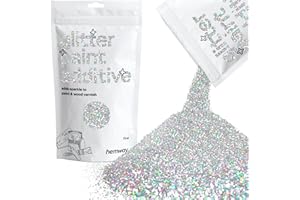 ‎HEMWAY Hemway Glitter Paint Additive 100g / 3.5oz Crystals for Acrylic Emulsion Paint - Interior Wall, Furniture, Ceiling, Wood, Varnish, Matte - Fine (1/64" 0.015" 0.4mm) - Silver Holographic