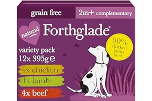 Forthglade Complementary Wet Dog Food Variety Pack (12 x 395g Trays) - Grain Free & Hypoallergenic Dog Food, Just Chicken, Lamb & Beef, 90% Protein Stomach Sensitive with Natural Ingredients