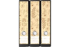 AUSGEWÄHLT VERPACKT Ordnerrücken Etiketten selbstklebend – 9 Aufkleber zum Beschriften – für Ordner A4 breit – Klebeetikett als Rückenschilder für Ordner breit – opak: Untergrund scheint nicht durch (Floral braun)