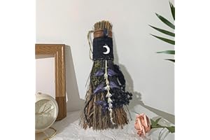 ‎TEELORAY 19cm Hexenbesen, Handgemachte Zimtbesen mit Trockenblüten, Mini Hexen Besen Wicca Deko Besen mit Natürlicher Magischer Kristall für Magische Zeremonien, Weihnachten, Altar, Heimdekoration, Schwarz