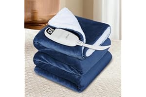 Olycism Coperta elettrica 180x200 cm con spegnimento automatico, 9 impostazioni di calore e 10 timer di spegnimento automatico. Protezione dal surriscaldamento, coperta calda lavabile.