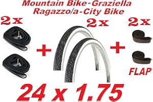 CICLOSPORT 2 x Copertoni + 2 x Camere d'Aria + 2 x Flap GRAZIELLA/MTB 24 x 1.75 Slick
