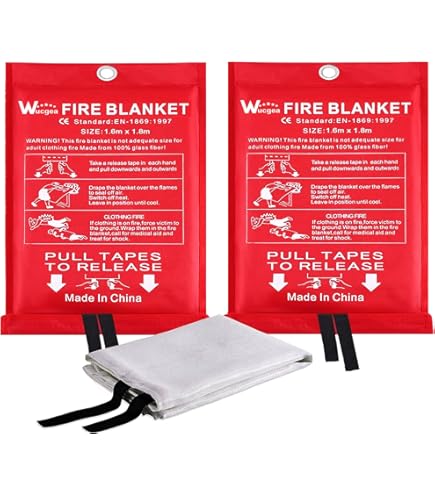 UOCAI Brandblusdeken voor in de keuken, 2 stuks, brandbeschermingsdeken, DIN EN-1869:1997, branddeken, glasvezeldoeken, branddeken voor vetbranden, caravans, camping, barbecue, auto, school, open