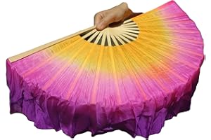 Winged Sirenny Pairs Short Silk Flutter Folding Fan for Worship and Chinese Folk Dance Performance, 4" Silk over 12" Bamboo (orange-pink-purple)