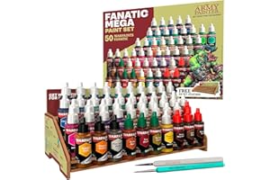 The Army Painter, Warpaints Fanatic Mega Set Combo, 50 x 18 ml Peintures Acryliques incl. Teintes de Peau, Métalliques, Effets, Lavis, 1 Station de Peinture Gratuite & 2 Pinceaux - Warhammer & D&D.